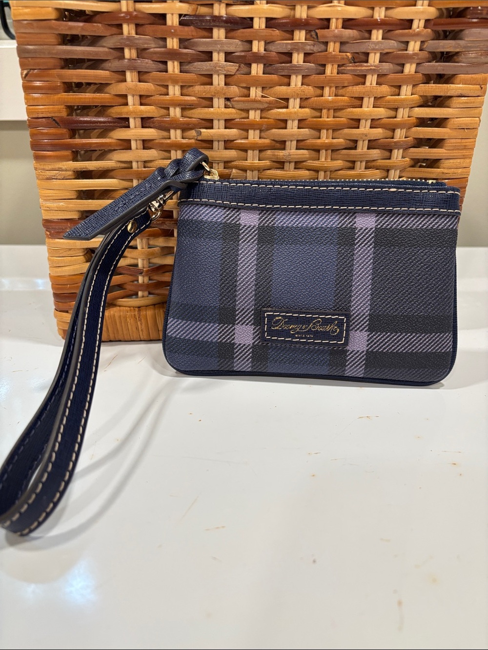 Dooney & Bourke Wristlet in Navy Blue & Lavender Tartan Plaid